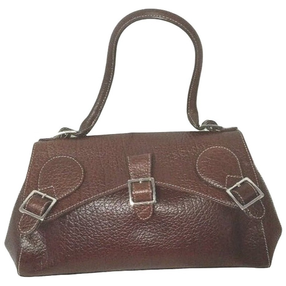 Vintage Cynthia Rowley Pebbled Leather Top Handle Bag Women Medium Brown Buckle